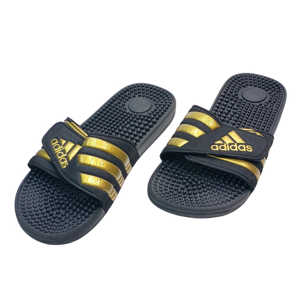 Adidas Adissage Slides Men Size 7 Black Gold EG6517 Massage Sandals